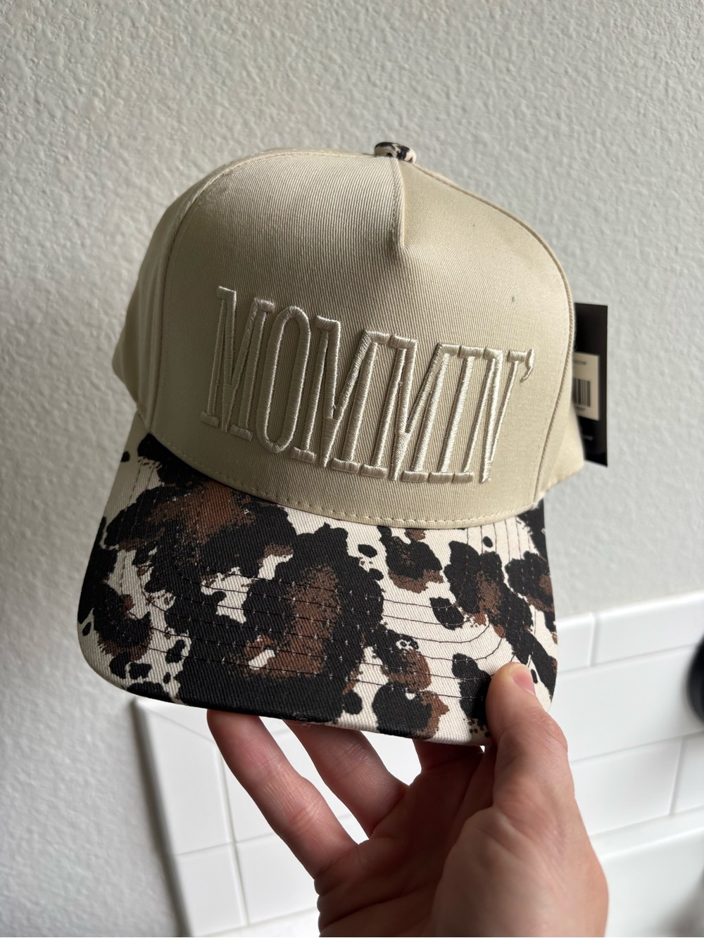 C.C Cream Baseball Cap with Brown & Black Patterned Brim